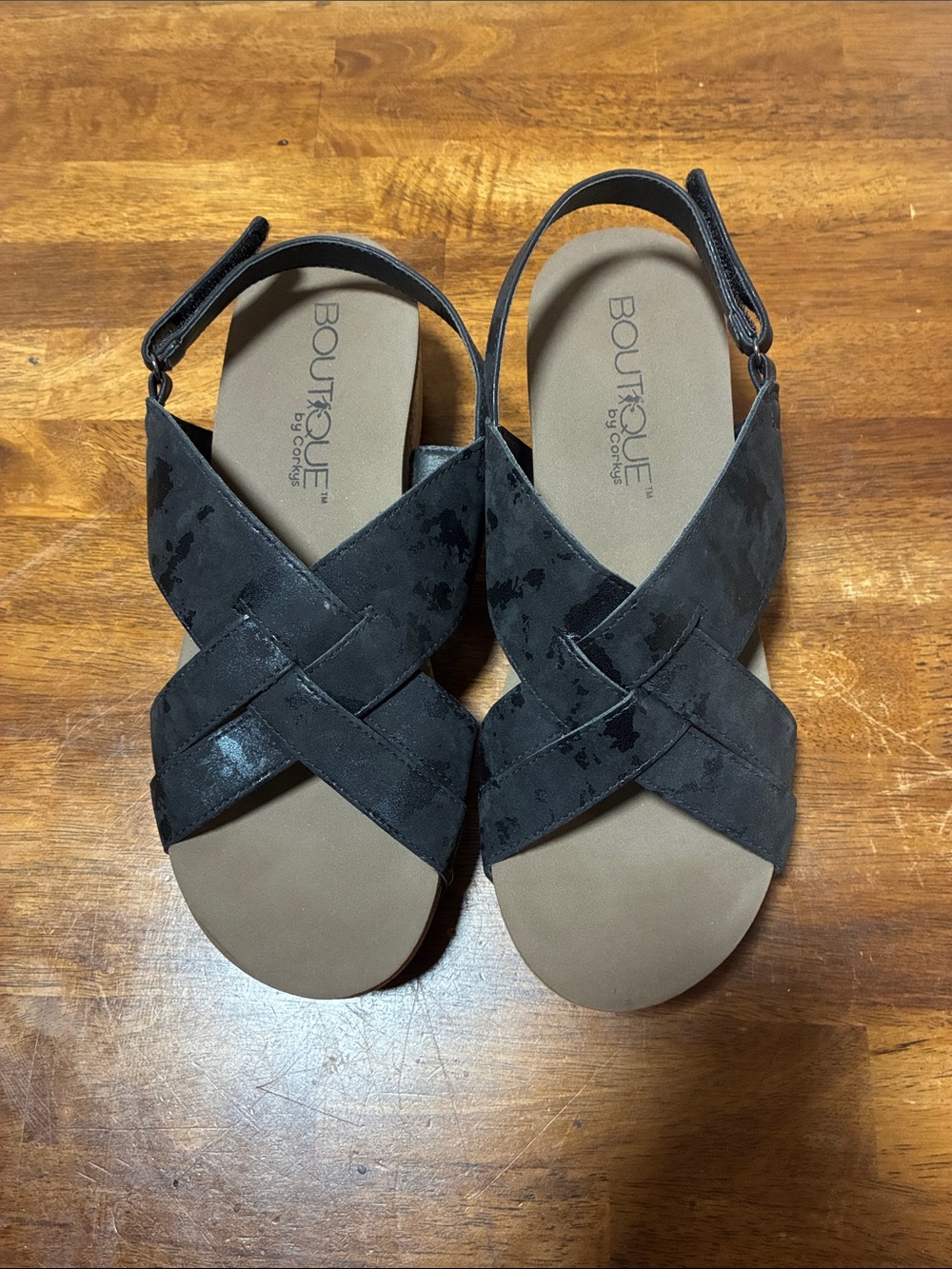 Boutique by Corkys Black Crisscross Wedge Sandals
